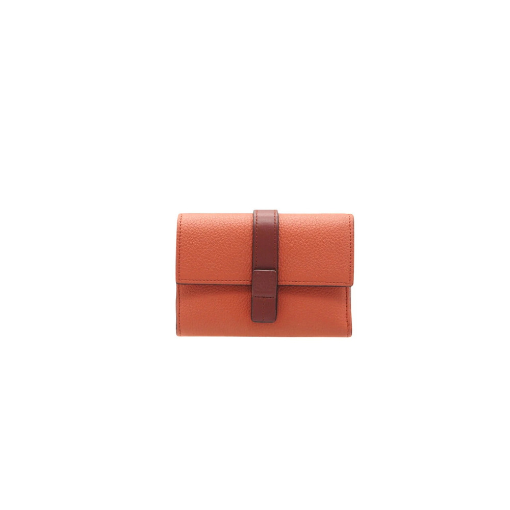 LOEWE Soft Grain Calf Vertical Wallet Tri fold Orange Leather